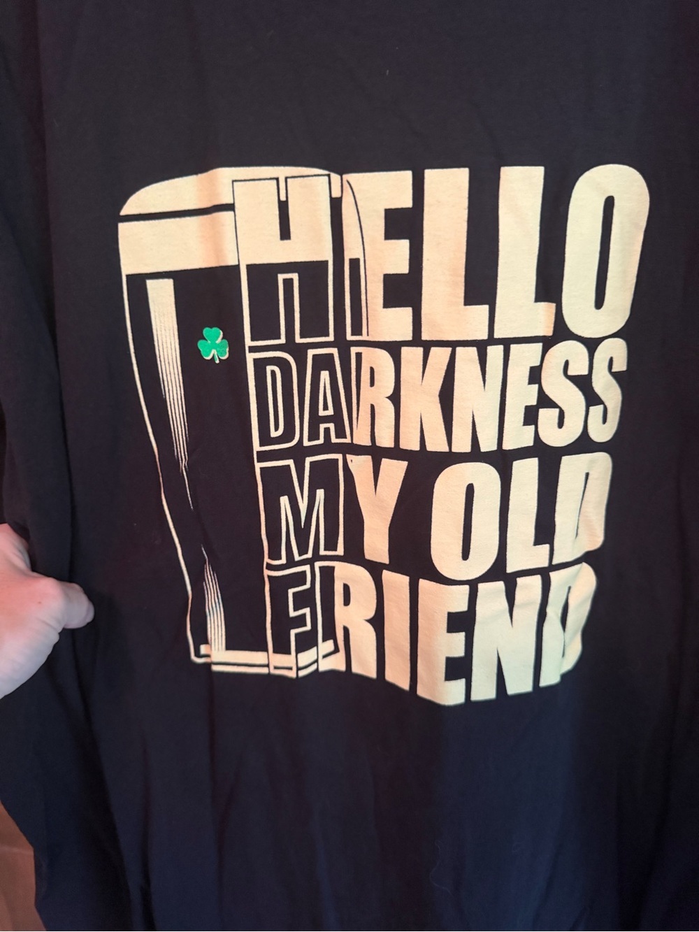 Fruit of the Loom Black T‑Shirt with Cream Text and Green Clover Graphic
